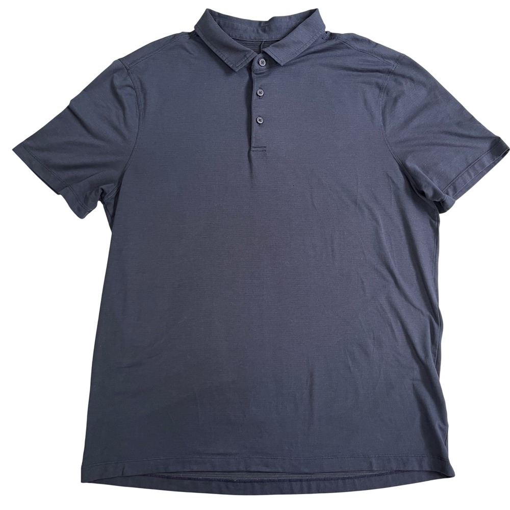 Lululemon Evolution Short Sleeve Polo Mens XL Navy Blue Silverescent Golf Shirt